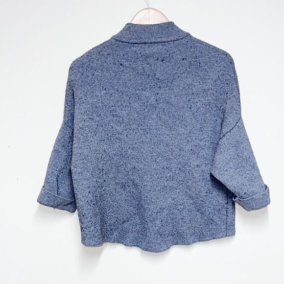 COCOGIO Anthropologie Button front Grey Wool Blend Crop Oversized Cardigan Sz M - Picture 2 of 6